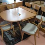 M786 Double ped table with 5+1 M1551 chairs redone Champagne 1551's