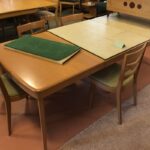 Refinished in Champagne. 165 large extension table