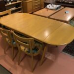 M786 double ped drop leaf table redone Wheat.