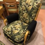 totally redone in Wheat and new fabric. Cushion is reversible with black on the other side.  $3850 3387 arm chair and stool
