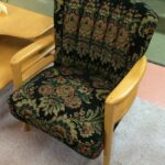 C3994 Channel back arm chair completely redone with a tapestry type fabric.