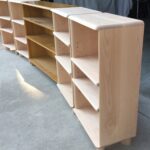 the unfinished ones are the new ones. new bookcases with a vintage 321