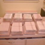 Each pile of wood contains the case pieces for a chest: five drawer shelves, two sides and top