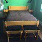 Vintage Airflow full bed with custom made Skyliner nightstands (to fit the space) and Skyliner benches. sold Suite redone in Wheat